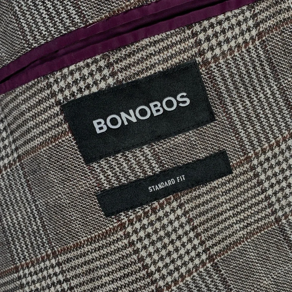 Bonobos Blazer Jacket Men 42R Brown Glen Check Hiundstooth Linen Cashmere